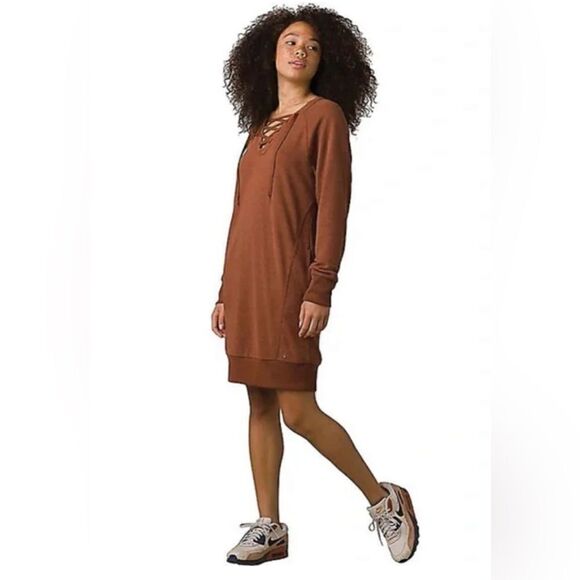 PrAna Cozy Up Terry Dress Raux Heather Lace-up V-Neck Lounge NWT. XS - Picture 9 of 10